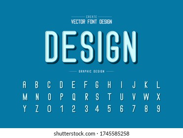 Black shadow font and alphabet vector, Letter style typeface and number design, Graphic text on blue background