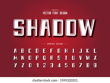 Black shadow font and bold alphabet vector, typeface and number design, Graphic text on red gradient background