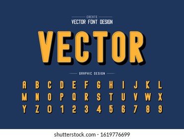 Black shadow font and round alphabet vector, Yellow letter typeface and number design, Graphic text on dark blue background