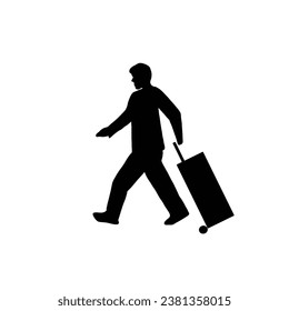 a black shadow of a man walking with a suitcase
