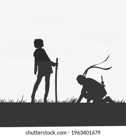 the black shadow of prua and woman who is about to fight