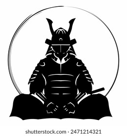 black shadow of a samurai meditating