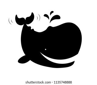 Black shadow of sea or underwater animals cartoon on white background.