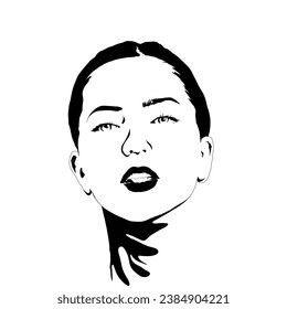 black shadow silhouette close up of a woman's face on a white background