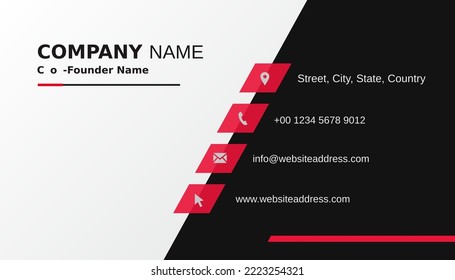 Black Shape Business Card With Detailed Information.