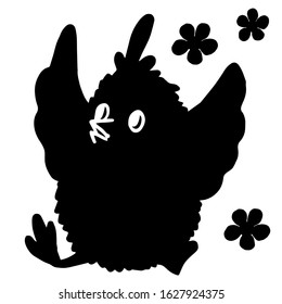 Black shape flower set chicken baby bird tattoo with wings outline easter collection spring holiday design white isolated artwork silhouette stock vector illustration