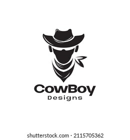 black shape portrait cowboy with hat and bandana logo design, vector graphic symbol icon sign illustration