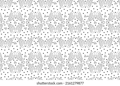 Forma negra, fondo abstracto sin fisuras con hojas. ilustración con hojas en doodle y estilo caleidoscópico. Patrón de tela de moda, papel pintado. Ilustración vectorial.