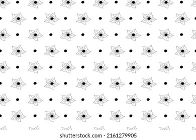 Black shape seamless abstract background with flowers. illustration with leaves in doodle and kaleidoscopic style. Pattern for trendy fabric, wallpapers. Vector illustration.