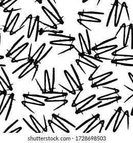 Black Shape Seamless Hand Minimal Modern Illustration. Cute Seamless Shape Monochrome Small Design. Repeating Geometric Hand Background. White Pencil