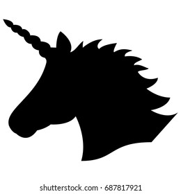 Black shape silhouette  of the magical unicorn on the white background 