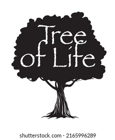 Black shape Tree of Life with Roots. Vector outline Illustration. A symbol of personal growth, strength and beauty.