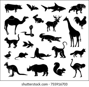 Black Shapes Animals Vector Set