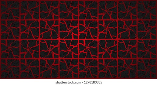 black shards of tile on a red background. Abstract background. Vector illustration