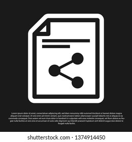 Black Share file icon isolated on black background. File sharing. File transfer sign. Vector Illustration