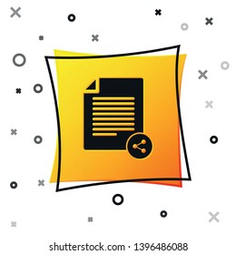 Black Share file icon isolated on white background. File sharing. File transfer sign. Yellow square button. Vector Illustration