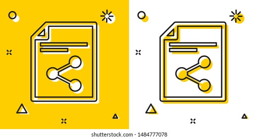 Black Share file icon isolated on yellow and white background. File sharing. File transfer sign. Random dynamic shapes. Vector Illustration