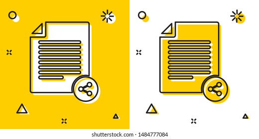 Black Share file icon isolated on yellow and white background. File sharing. File transfer sign. Random dynamic shapes. Vector Illustration