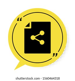 Black Share file icon isolated on white background. File sharing. File transfer sign. Yellow speech bubble symbol. Vector Illustration