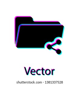 Black Share folder icon isolated on white background. Folder sharing. Folder transfer sign. Vector Illustration