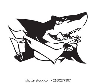 a black shark chef vector Illustration isolated on white background. Logo design inspiration for your company or restaurant