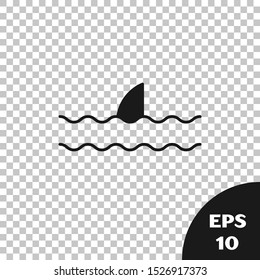 Black Shark fin in ocean wave icon isolated on transparent background.  Vector Illustration