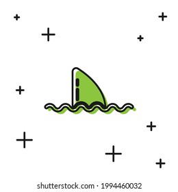 Black Shark fin in ocean wave icon isolated on white background.  Vector