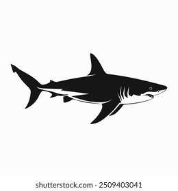 Black shark icon isolated on white background. Abstract simple logo, vector illustration.