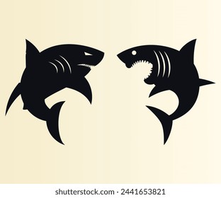 Schwarze Hai-Symbole. Vektor. Logo. ausdrucken