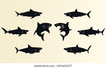 Black shark icons. Vector. Logo. Print