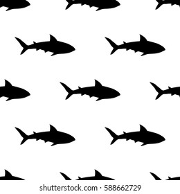 Black shark seamless pattern on white background