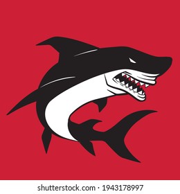 Black shark sign logo on red background