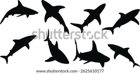 Black shark silhouette vector illustration – ocean predator graphic perfect for logos, marine wildlife decor, kids projects, great white shark design, printable sea animal template