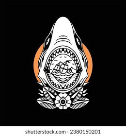 black shark tattoo vector design 