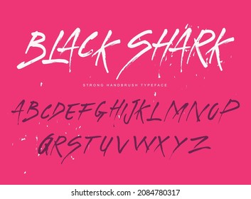 Black Shark vector brush style letters, alphabet, typeface, typography. Strong, horror font. 
