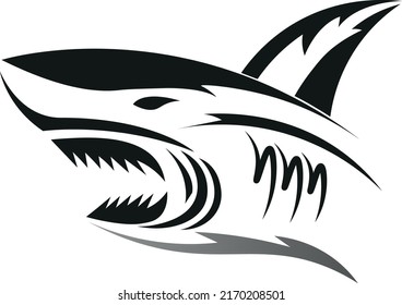 a black shark vector on a white background for a logo, symbol or banner