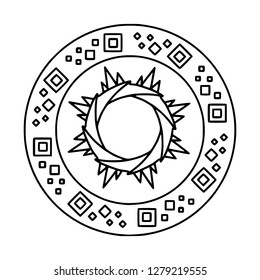 black sharp circle ornament, round hand drawn vector