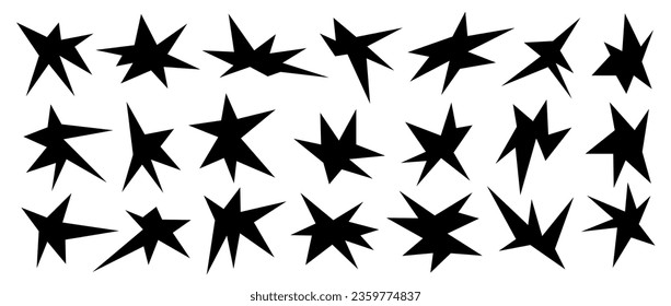 Black sharp irregular shapes set. Abstract geometric edgy elements collection. Asymmetry angular forms pack for banners, collages, posters, stickers. Design bundle vector. 