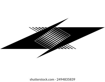 Black sharp striped pattern on a white background. Sporty design element for car body, moto, boat, sportswear and toys, Trendy vector background from lines