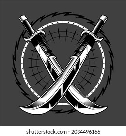 black sharp white two sword illustration logo good for logo