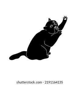 Black sharpens claws cat silhouette isolated on white background. Cute kitty. Print design for t-shirts, stickers, souvenirs. humorous animals. Flat style in vector illustration. 