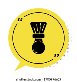 Black Shaving brush icon isolated on white background. Barbershop symbol. Yellow speech bubble symbol. Vector Illustration