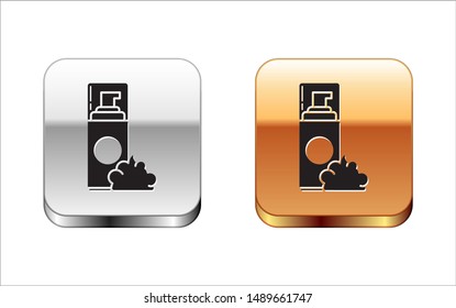 Black Shaving gel foam icon isolated on white background. Shaving cream. Silver-gold square button. Vector Illustration