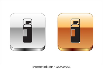 Black Shaving gel foam icon isolated on white background. Shaving cream. Silver and gold square buttons. Vector