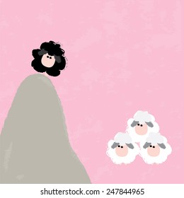 Black sheep business concept, Vector cartoon design.