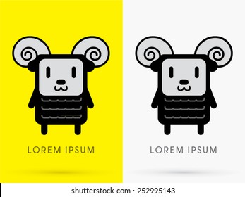 Black sheep ,cute cartoon, mascot, toy, doll, in simple geometric shape, logo, symbol, icon, graphic, vector.