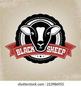 Black Sheep Emblem Retro emblem of generic black sheep design element; easy-edit layers