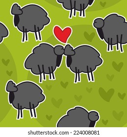 black sheep grazing in the meadow pattern