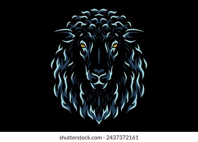 Black Sheep Head Line Art Vector