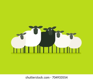 Black Sheep In The Herd. Vector Illustration